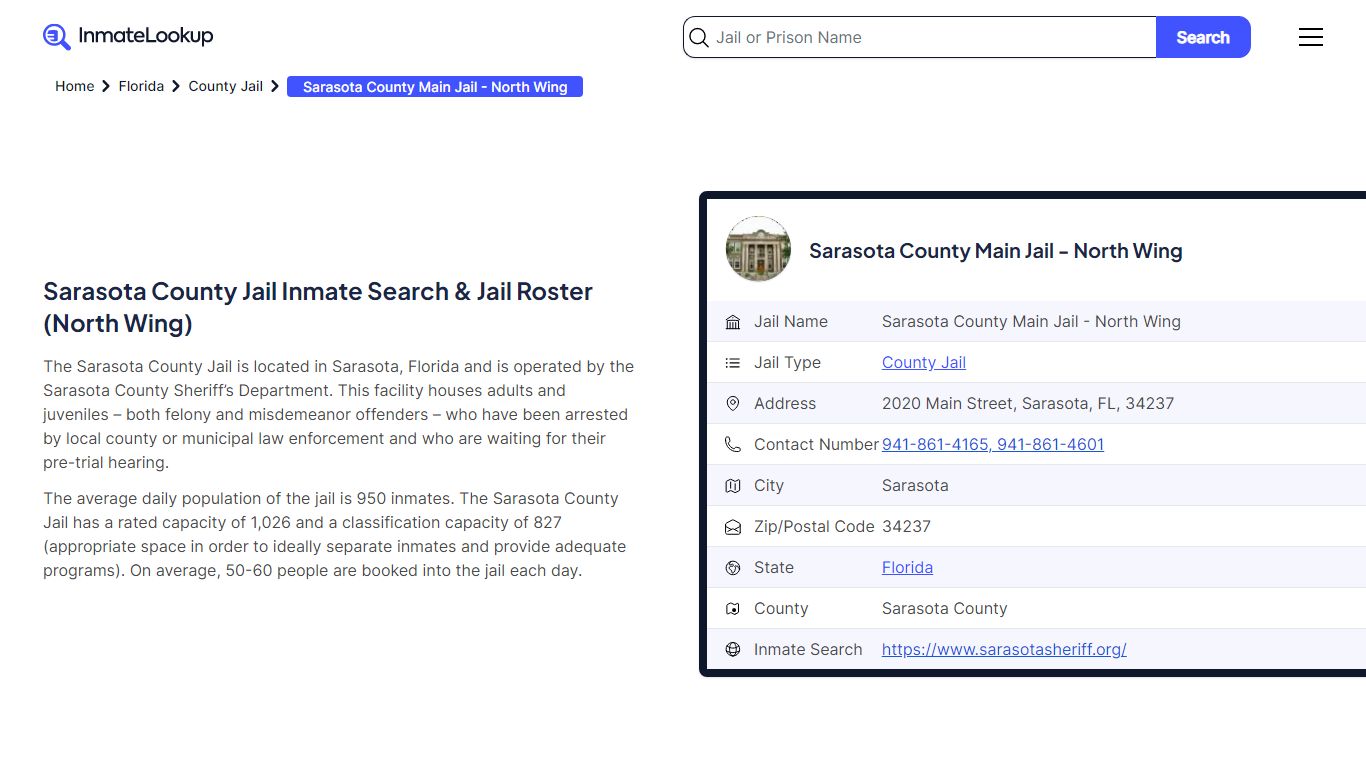 Sarasota County Jail Inmate Search & Jail Roster (North Wing)